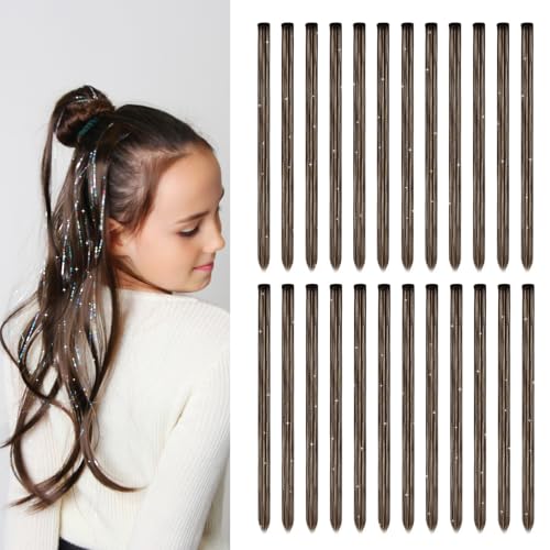 Dreamlover Fairy Hair Accessories for Girls Tinsel Hair Extensions for Women Dark Brown 24 Pieces